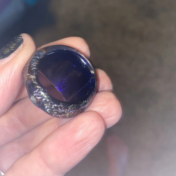 murano ring in domed design- blue and silver with orange sz 7 - Picture 3 of 4